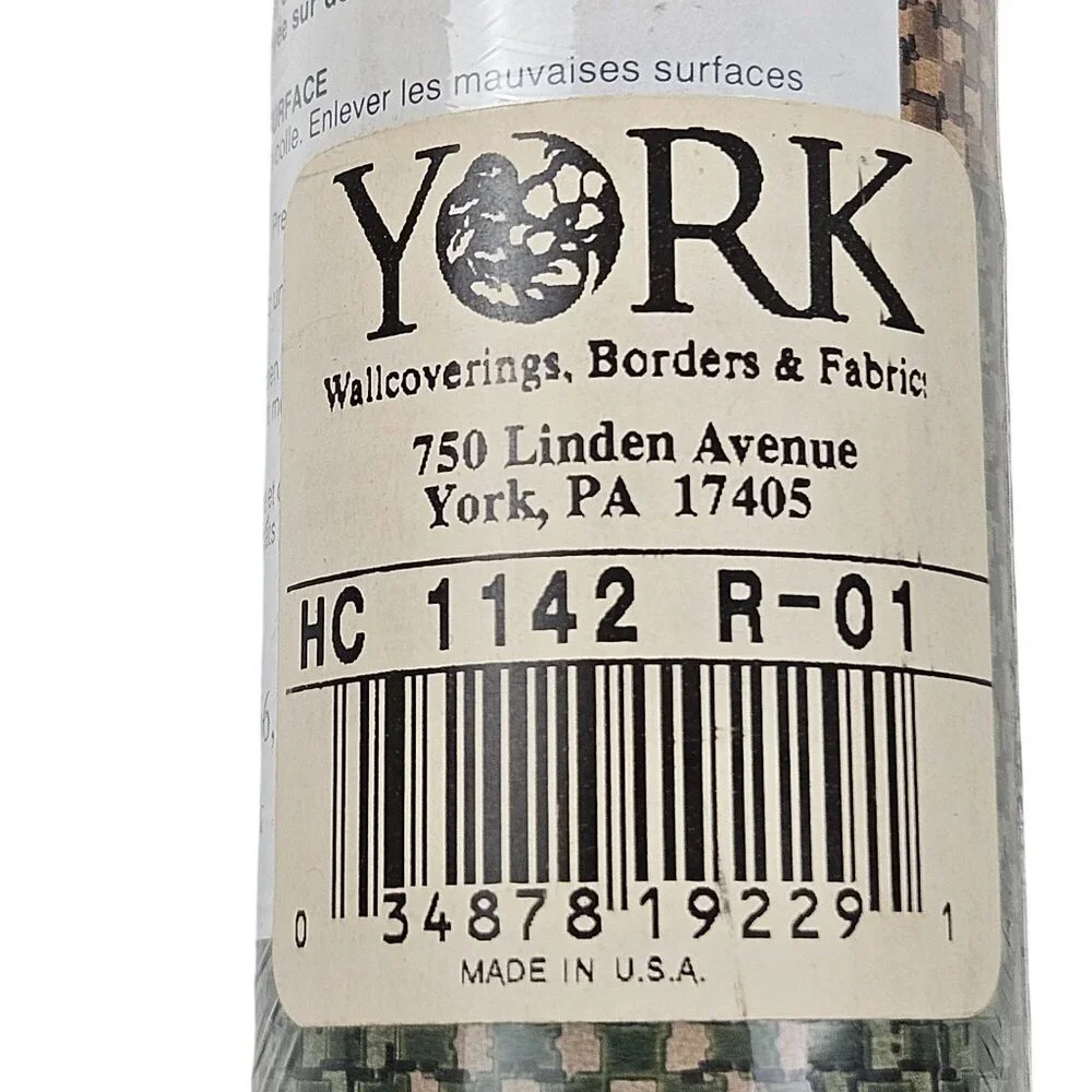 York HC1142 R-01 Wallpaper Textured Green Brown Woven Look Vintage USA 2 Rolls